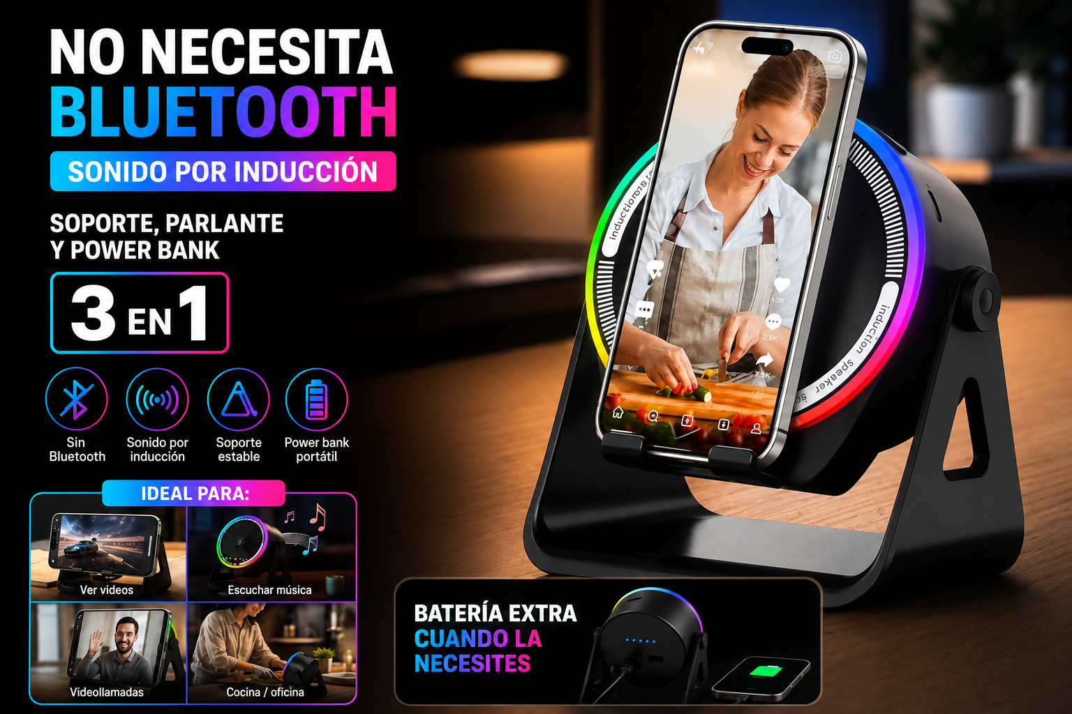 ALTAVOZ INALAMBRICO CON INDUCCION DE AUDIO-BLUETOOTH Y CARGADOR