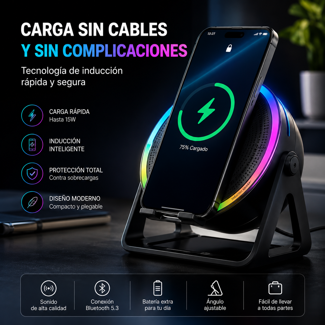 ALTAVOZ INALAMBRICO CON INDUCCION DE AUDIO-BLUETOOTH Y CARGADOR