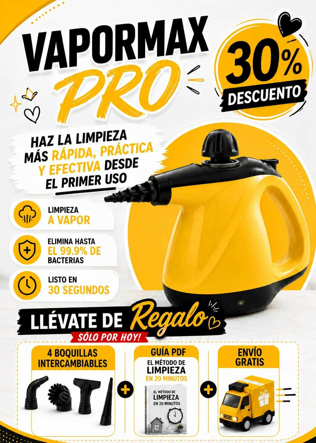 Limpiador a Vapor 4 en 1 (Hogar,Autos,Pisos)